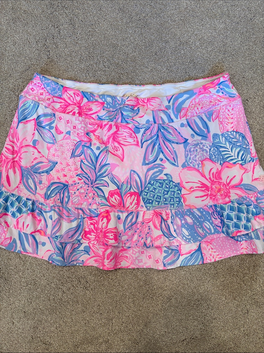 Lilly Pulitzer Pink and Blue Tropical Ruffle Mini Skort
